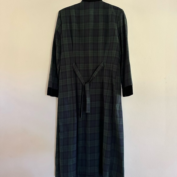 Vintage Plaid Green Navy Long Sleeve Dress Velvet Holiday Poetcore Whimsigoth - Picture 4 of 9